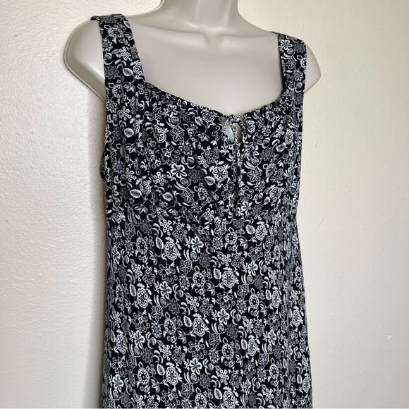 Ann Taylor Loft Black White Floral Keyhole Front Sleeveless Y2K Shift Dress 8 - Picture 2 of 14